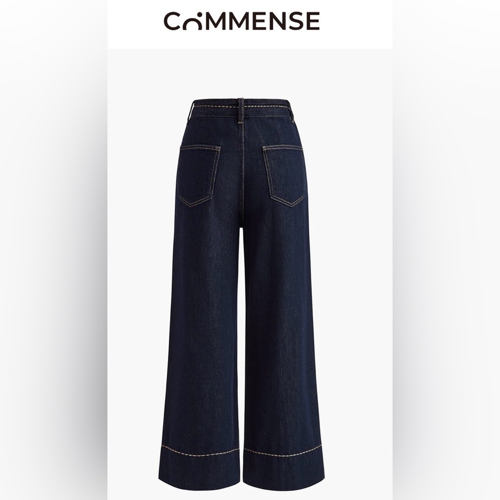 Commense Black High-Rise Wide-Leg Jeans with Contrast Stitching size 8 - Picture 4 of 10